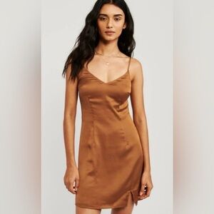 Abercrombie & Fitch Mini Satin Dress Spaghetti Straps Front Slit In Rust Size XL